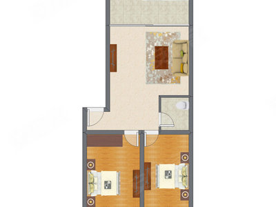 2室1厅 87.90平米户型图
