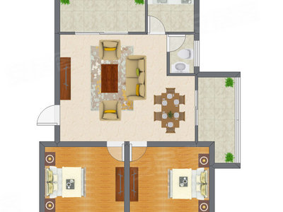 2室2厅 70.43平米户型图
