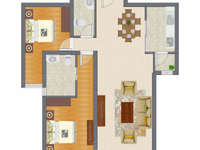 2室2厅 71.88平米户型图