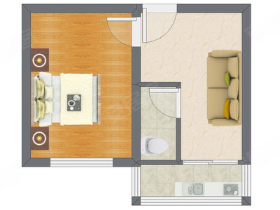 1室1厅 37.70平米户型图