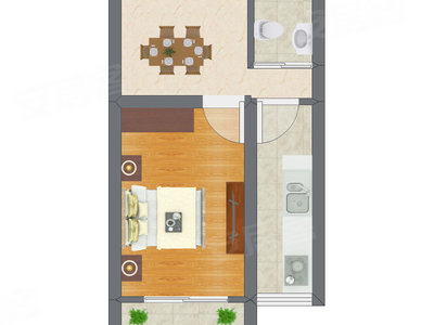 1室1厅 20.49平米户型图