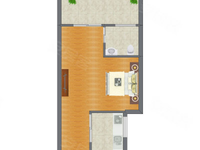 1室1厅 36.67平米户型图