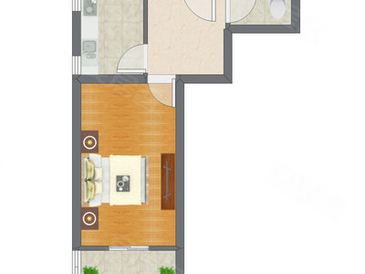 1室1厅 25.67平米户型图