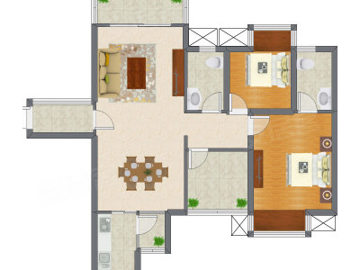 2室2厅 98.07平米户型图