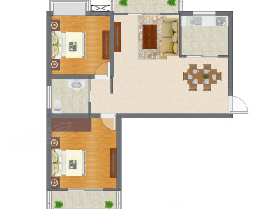 2室1厅 95.15平米户型图