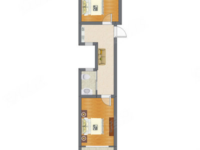 2室1厅 52.98平米户型图