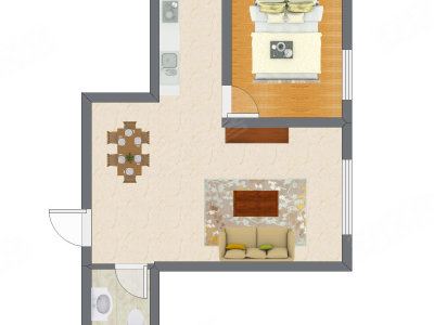 1室2厅 51.86平米户型图