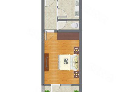 1室1厅 37.91平米户型图