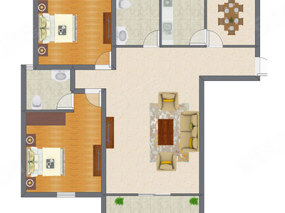 2室2厅 98.24平米户型图