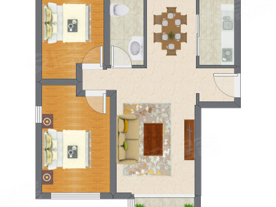 2室2厅 88.61平米户型图