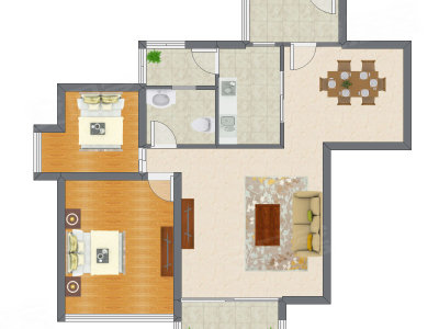 2室2厅 92.71平米户型图