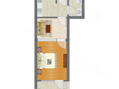 1室1厅 39.82平米户型图