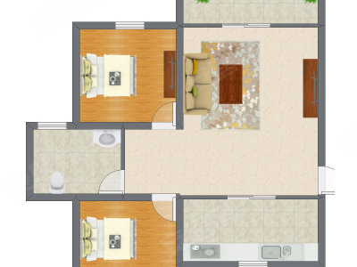 2室2厅 68.59平米