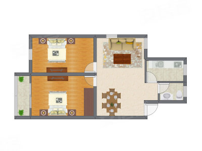 2室2厅 69.57平米户型图