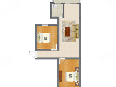 2室1厅 74.15平米户型图