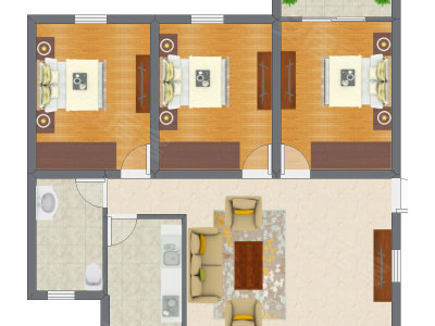 3室1厅 76.60平米