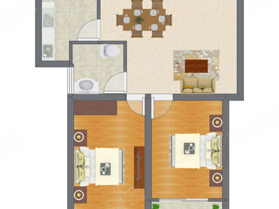 2室1厅 45.96平米户型图