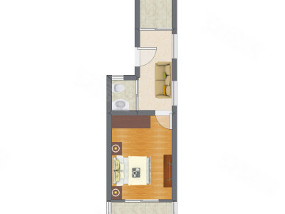 1室1厅 25.56平米户型图