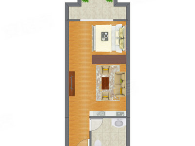 1室0厅 34.57平米户型图