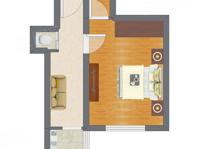 1室1厅 35.40平米户型图