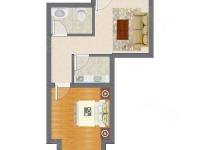 1室1厅 45.38平米户型图