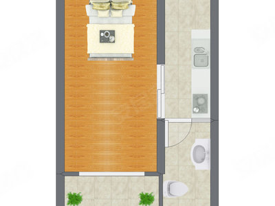 1室0厅 35.69平米户型图