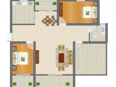 2室2厅 83.94平米户型图