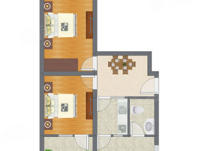 2室1厅 58.41平米户型图