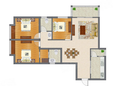 3室2厅 113.05平米户型图