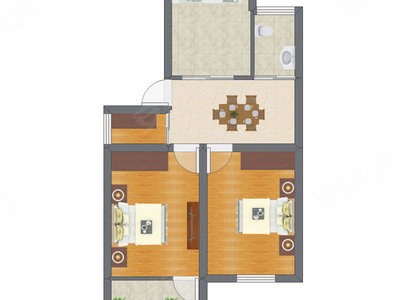 2室1厅 42.91平米户型图
