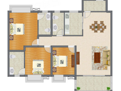 3室2厅 127.46平米户型图
