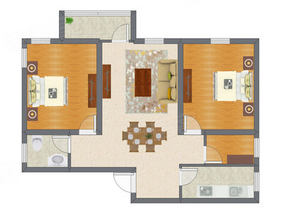 2室2厅 72.60平米户型图