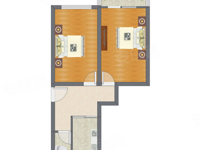 2室1厅 65.76平米