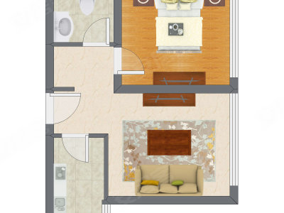 1室1厅 52.63平米户型图