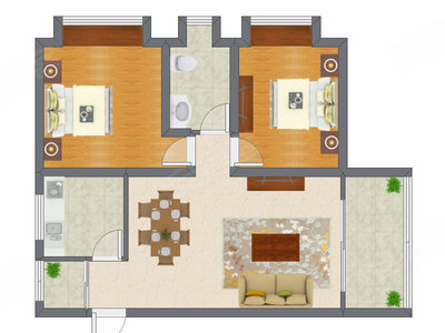 2室2厅 83.36平米户型图