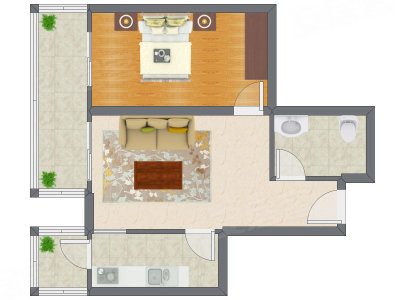 1室1厅 76.67平米户型图