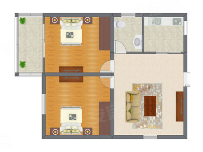 2室1厅 72.01平米户型图