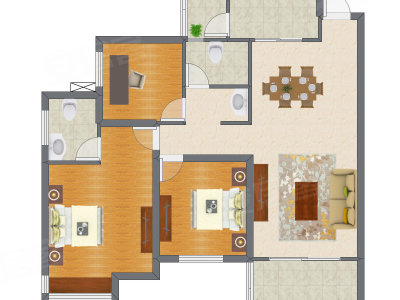 3室2厅 88.28平米户型图