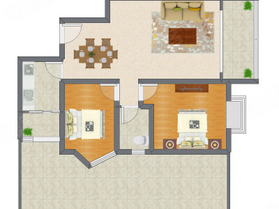 2室2厅 85.93平米户型图