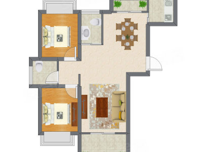 2室2厅 117.45平米户型图