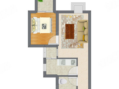 1室1厅 40.04平米户型图