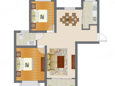 2室2厅 87.21平米户型图