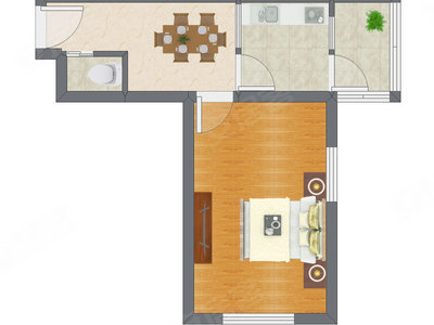 1室1厅 39.25平米户型图
