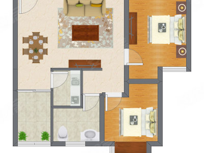 2室2厅 72.40平米户型图