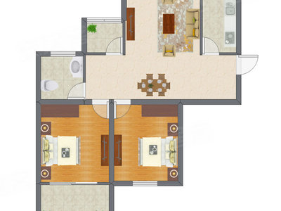 2室1厅 93.68平米户型图