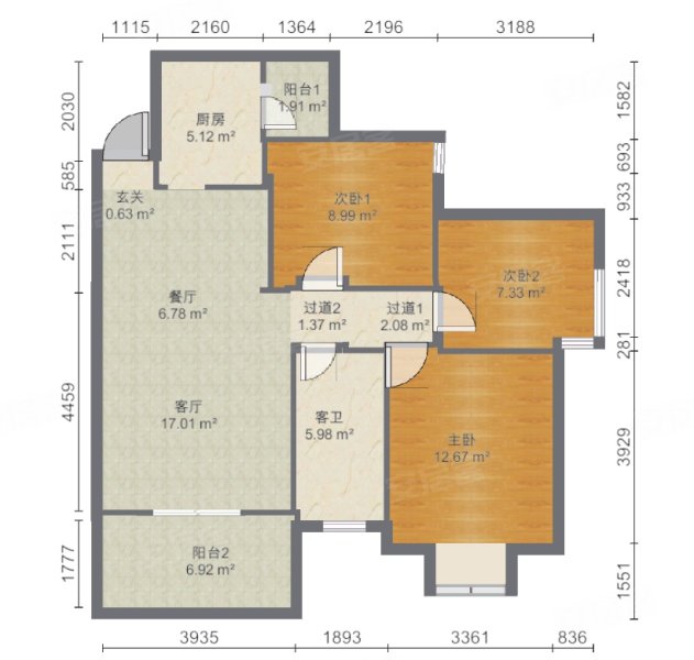 东立国际花城3室2厅1卫86.6㎡南北85万