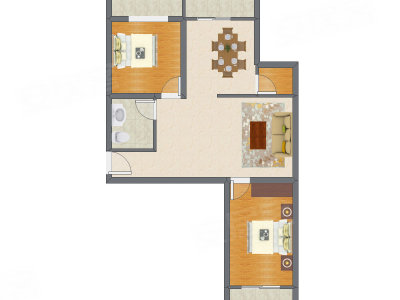 2室2厅 92.05平米户型图