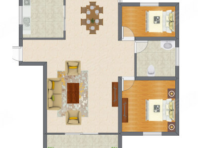 2室2厅 88.54平米户型图