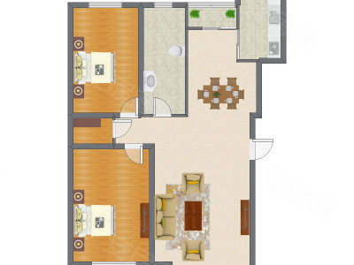 2室2厅 91.34平米