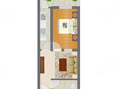 1室1厅 28.67平米户型图